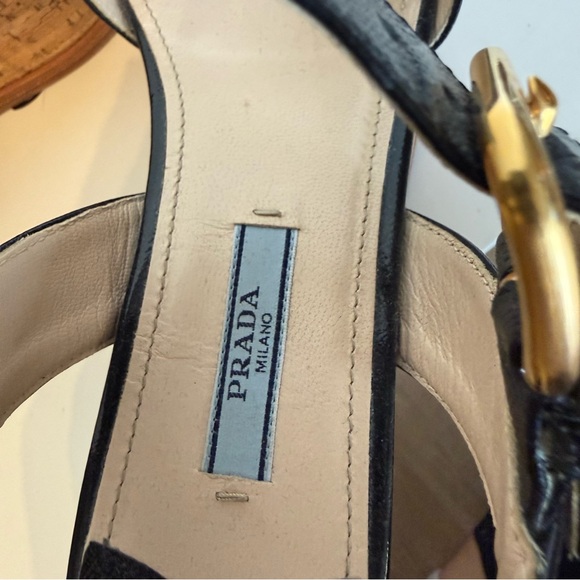 Prada Black Wedge Sandals with Cork Platform